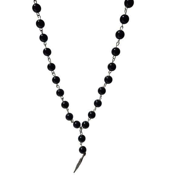 Boho Southwest Black Beaded Feather Charm Necklace Fashion Jewelry Women - Picture 1 of 6
